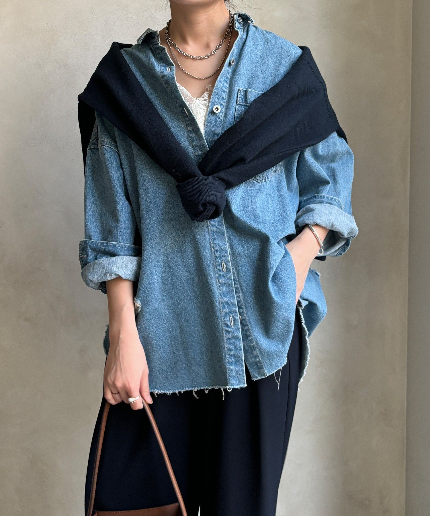 DOUDOU｜【新色追加】ダメージデニムシャツ | Rakuten Fashion(楽天