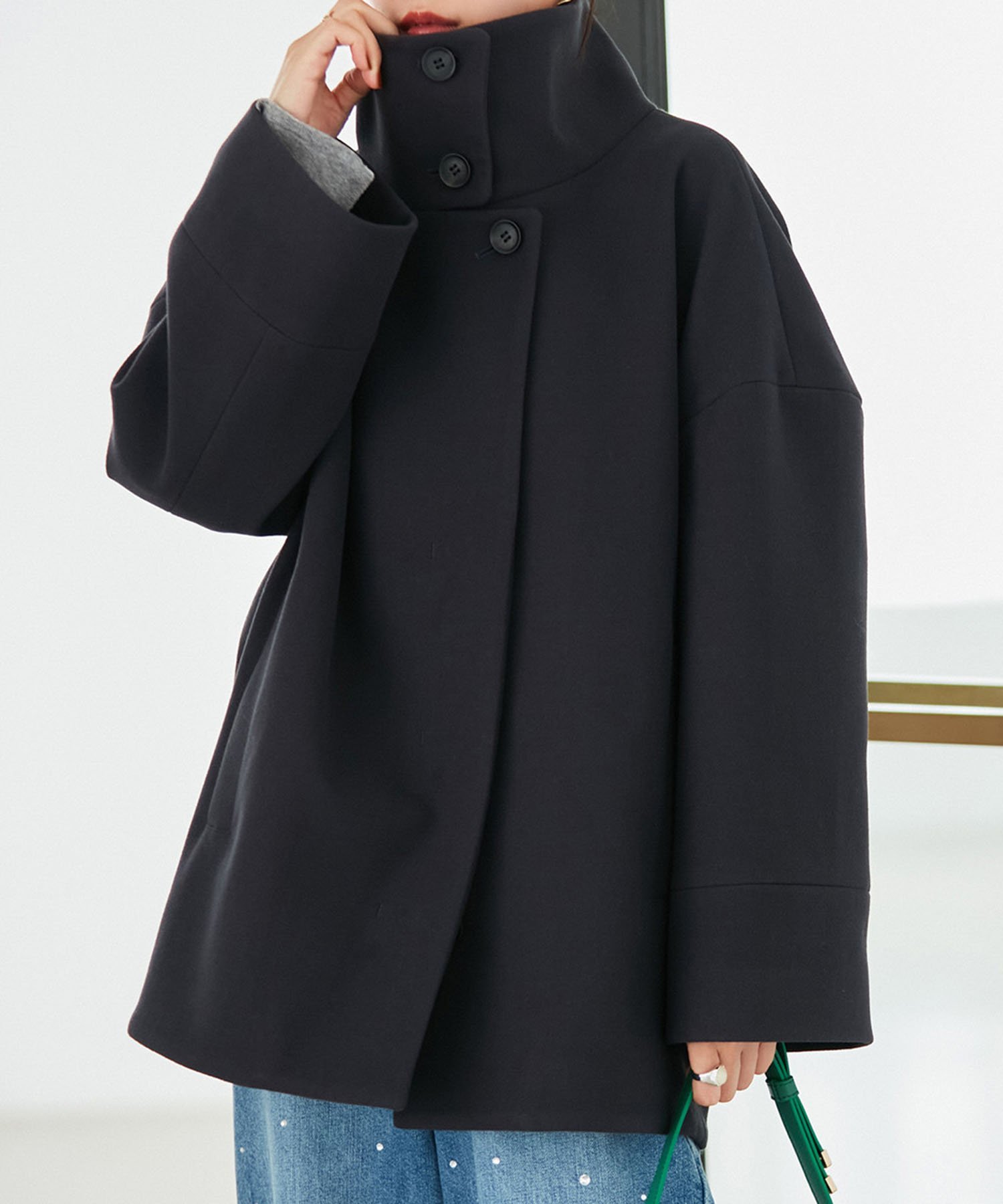 VIS｜【静電気防止】ステン&スタンドカラージャージメルトンミドル丈