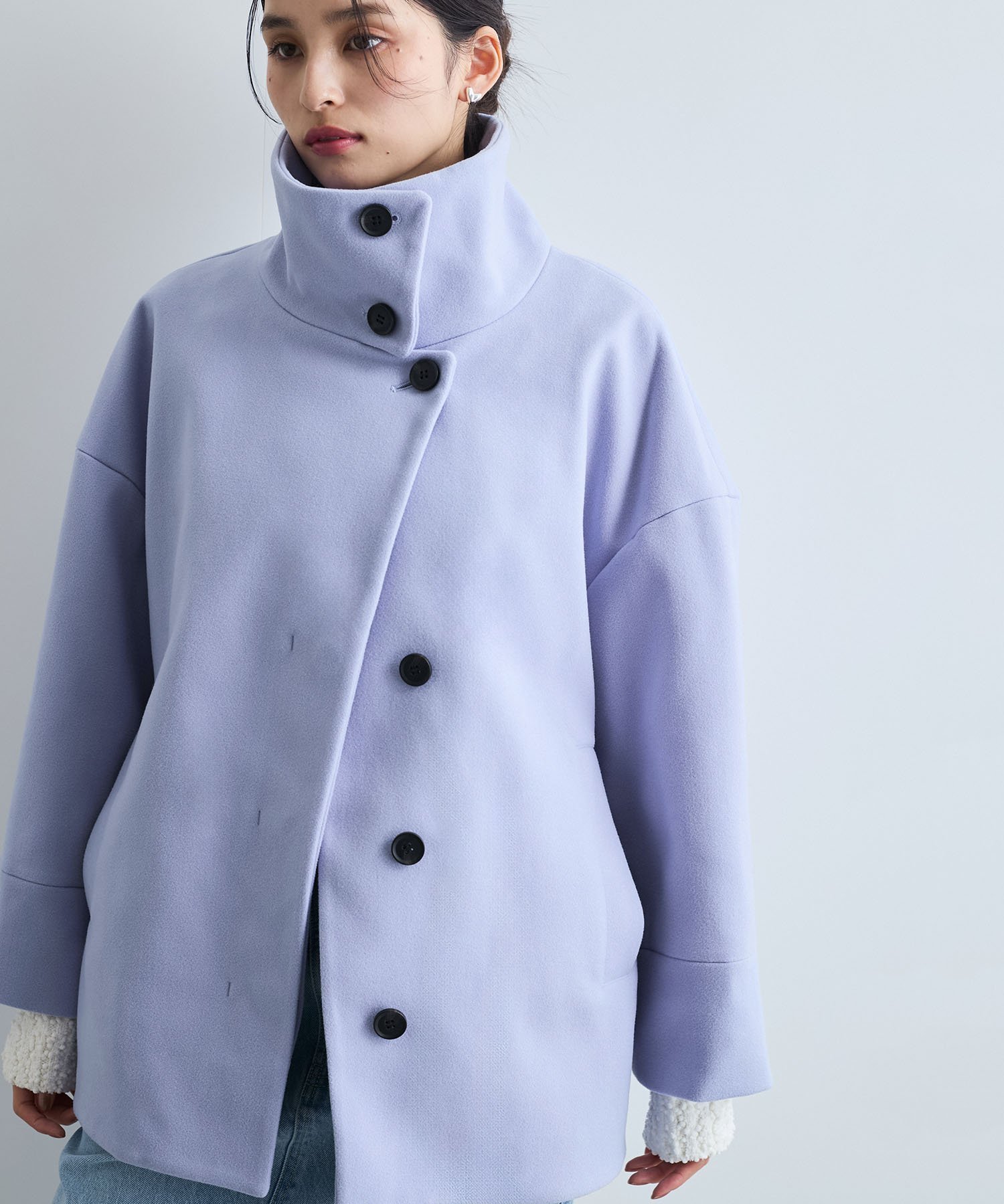 VIS｜【静電気防止】ステン&スタンドカラージャージメルトンミドル丈