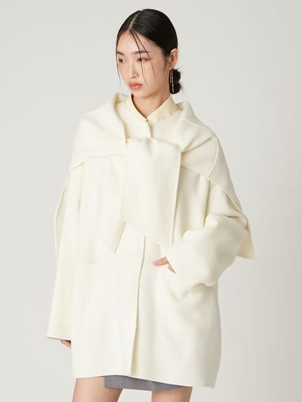 FRAY I.D｜マフラー付ノーカラーリバーミドルコート | Rakuten Fashion