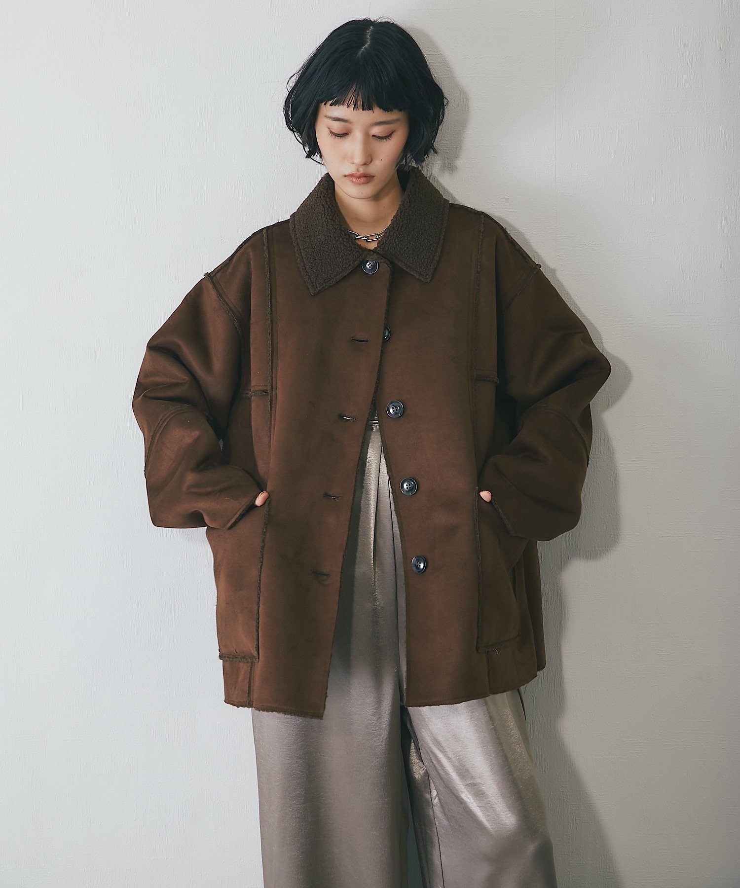 SMILE ORCHID｜フェイクムートンカバーオール | Rakuten Fashion(楽天