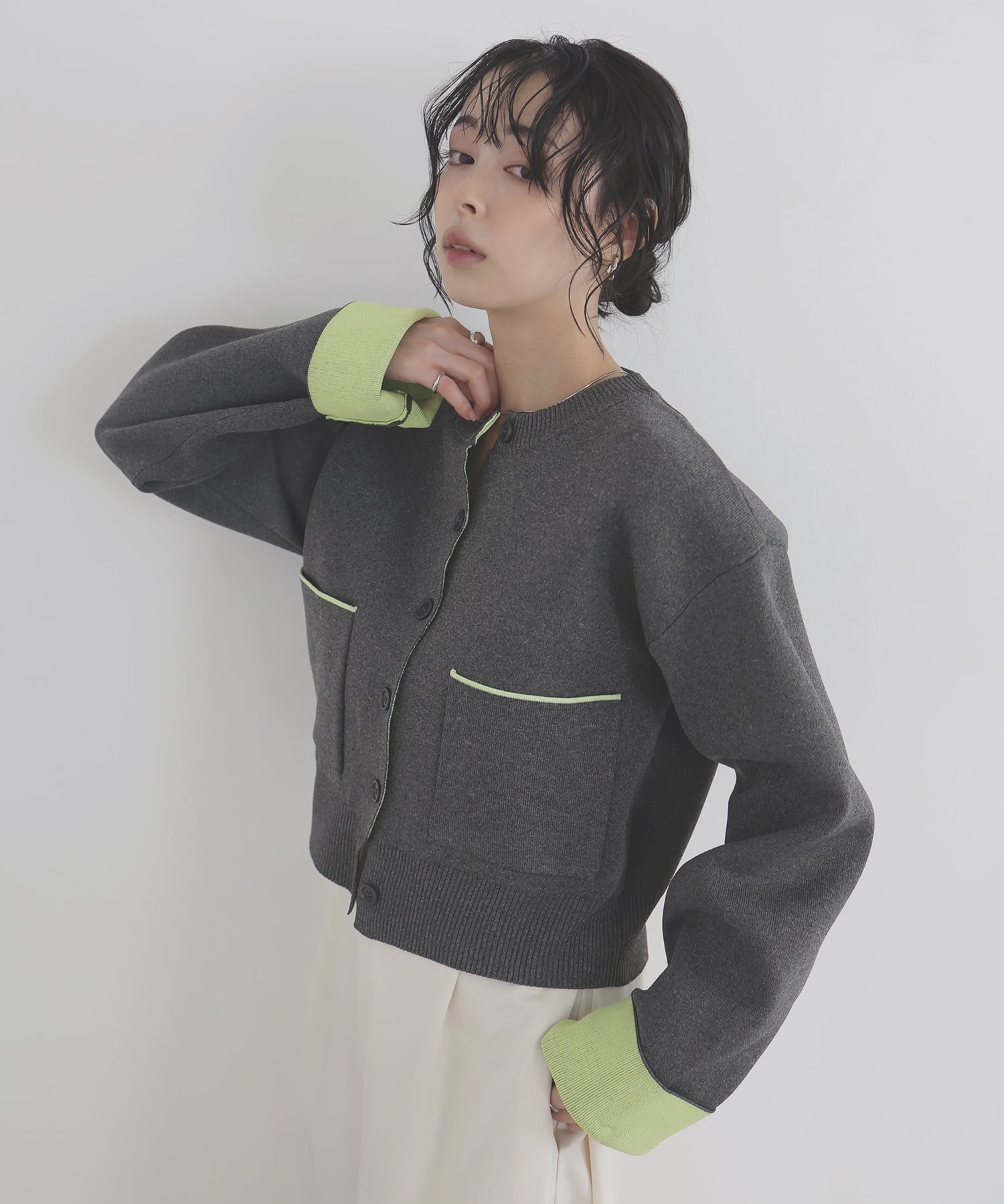 LIAN｜バイカラーニットカーディガン | Rakuten Fashion(楽天