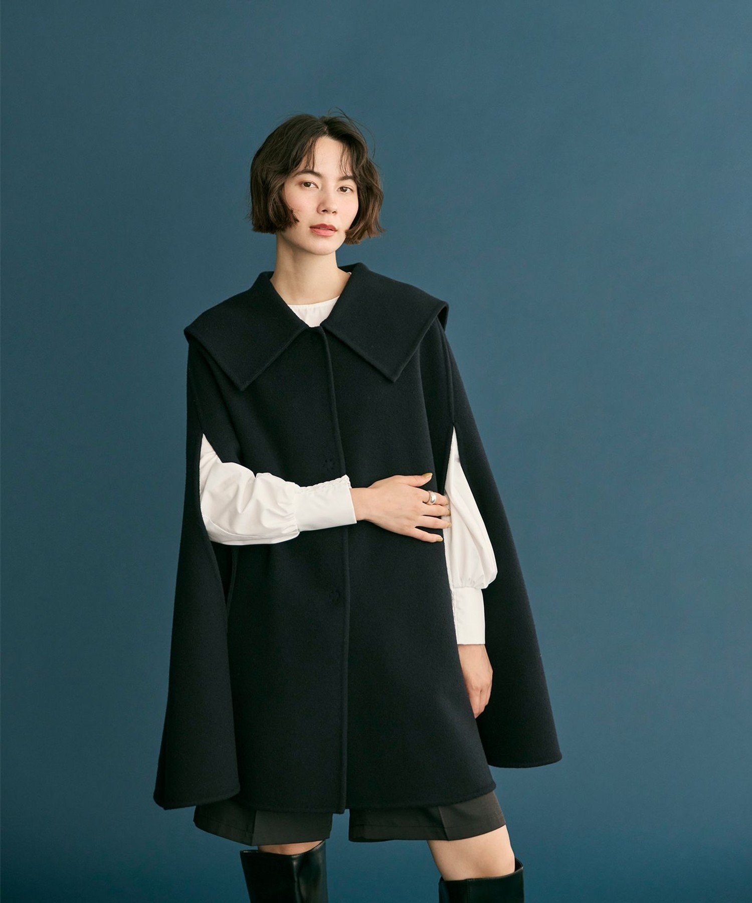 Newans｜セーラーカラーダブルフェイスケープコート | Rakuten Fashion