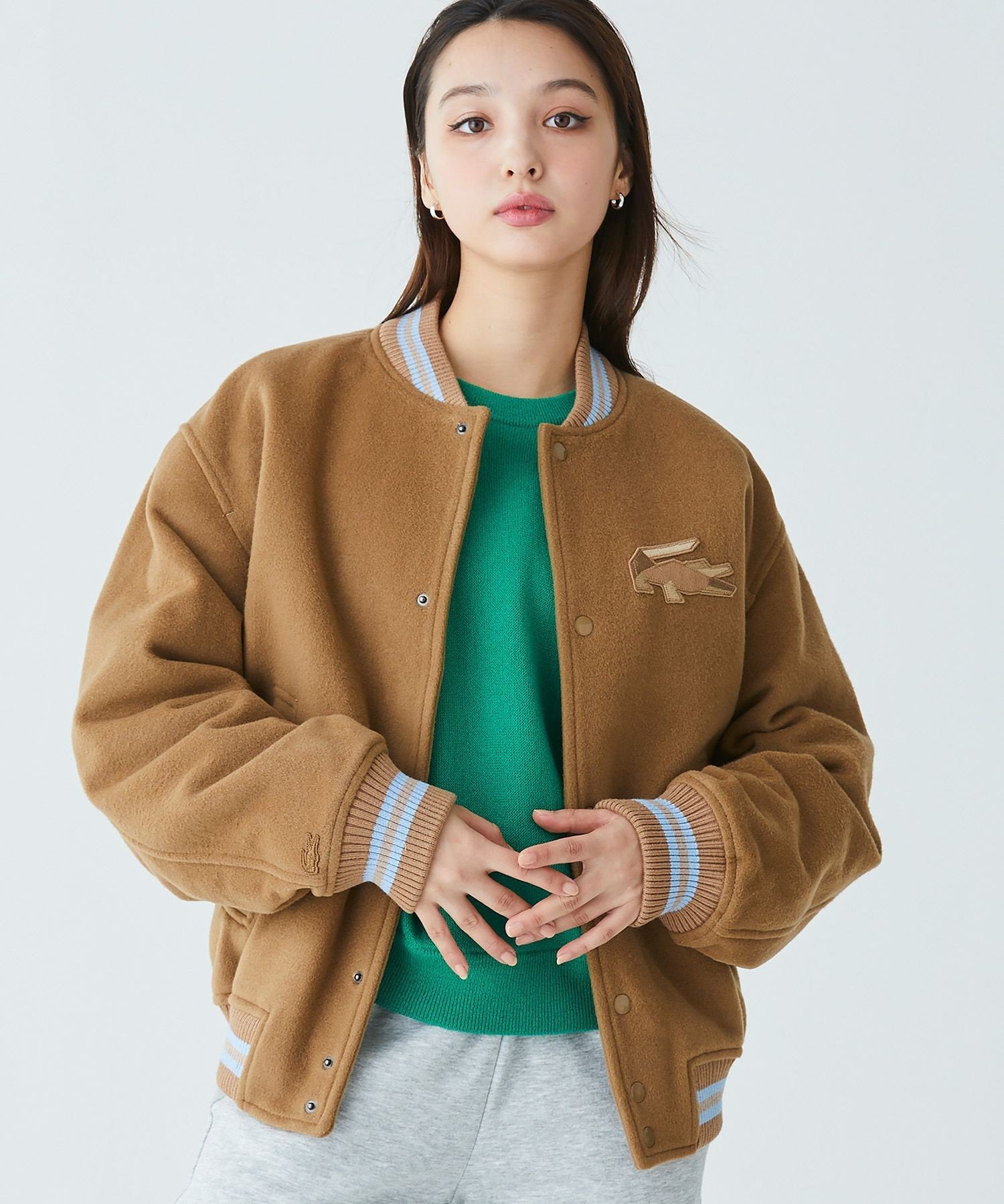 LACOSTE｜裏地キルティング ウールバーシティジャケット / スタジャン