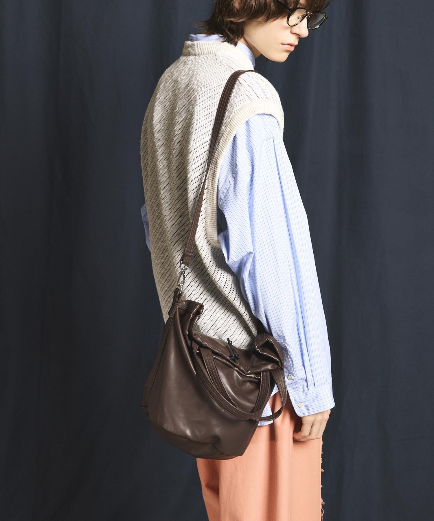 MAISON SPECIAL｜【EX】Vegan Leather Effect Shoulder Drawstring Bag