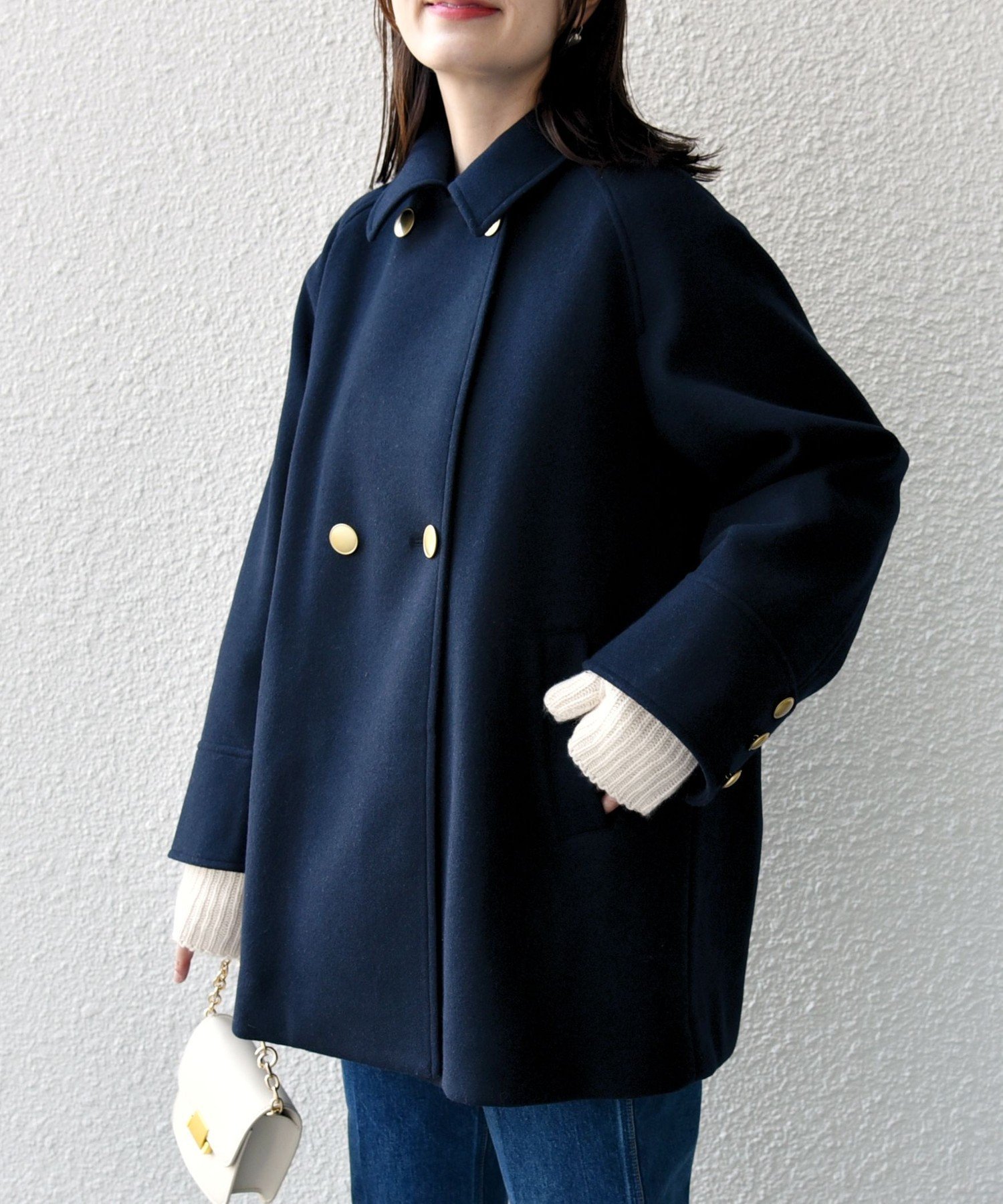 美品✨ オーシバル フード付き ウールメルトンコート ピーコート 2way 紺 美品】orcival オーシバル ダブル ピーコート ウールコート ネイビー M