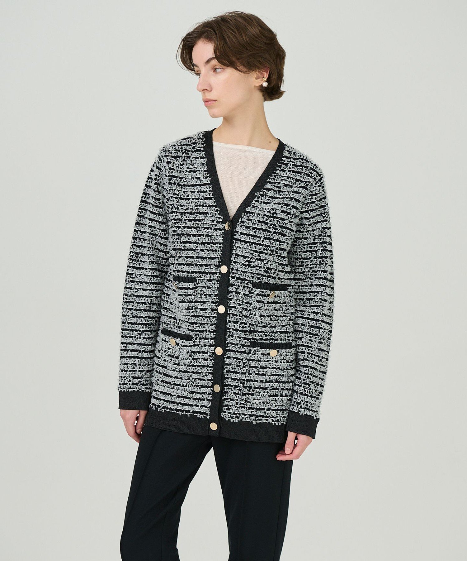 GRACE CONTINENTAL｜ツイードバイカラーニットカーディガン | Rakuten