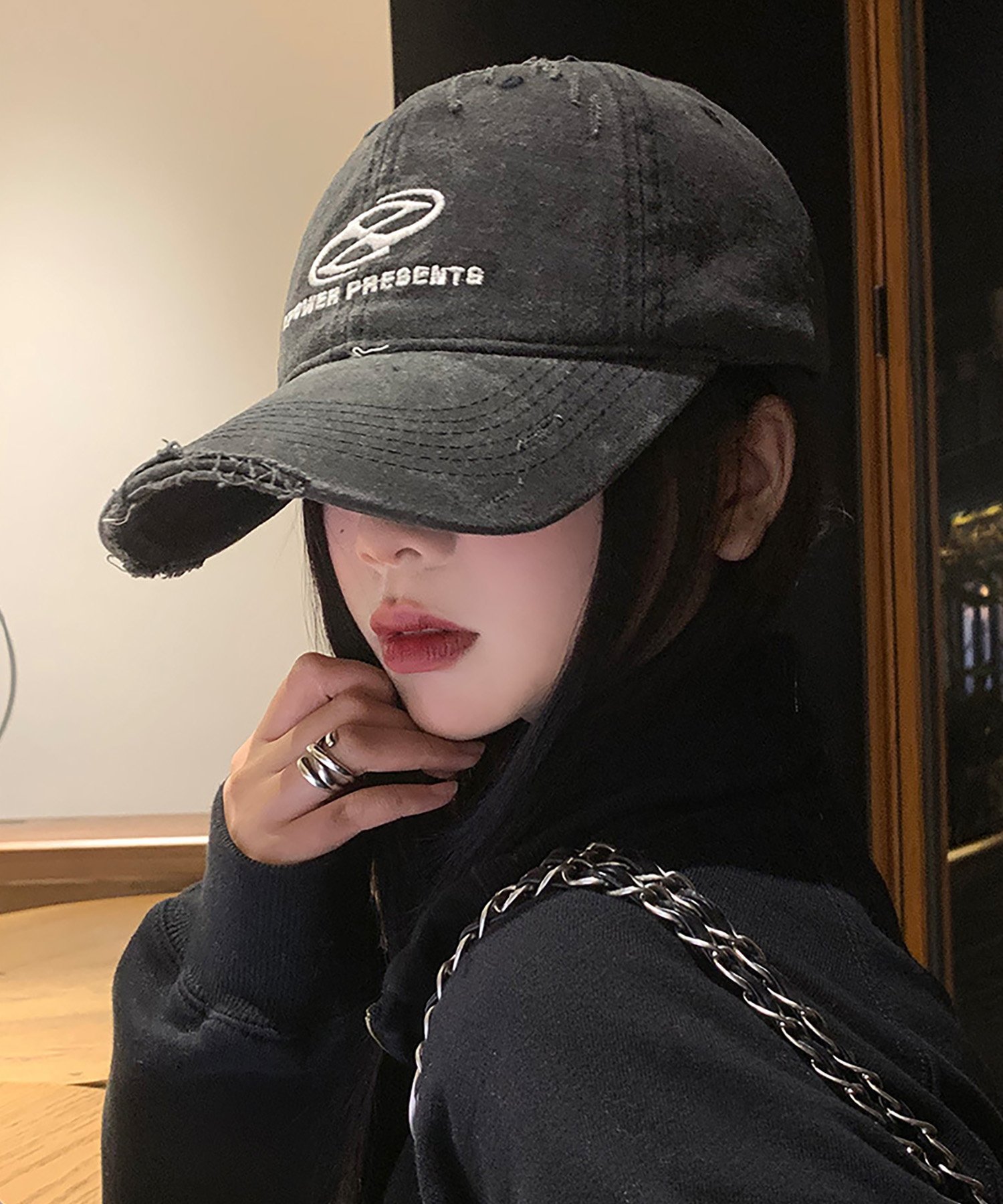 DEVICE｜ダメージ ウォッシュ ピグメント 刺繍ロゴ キャップ ベース