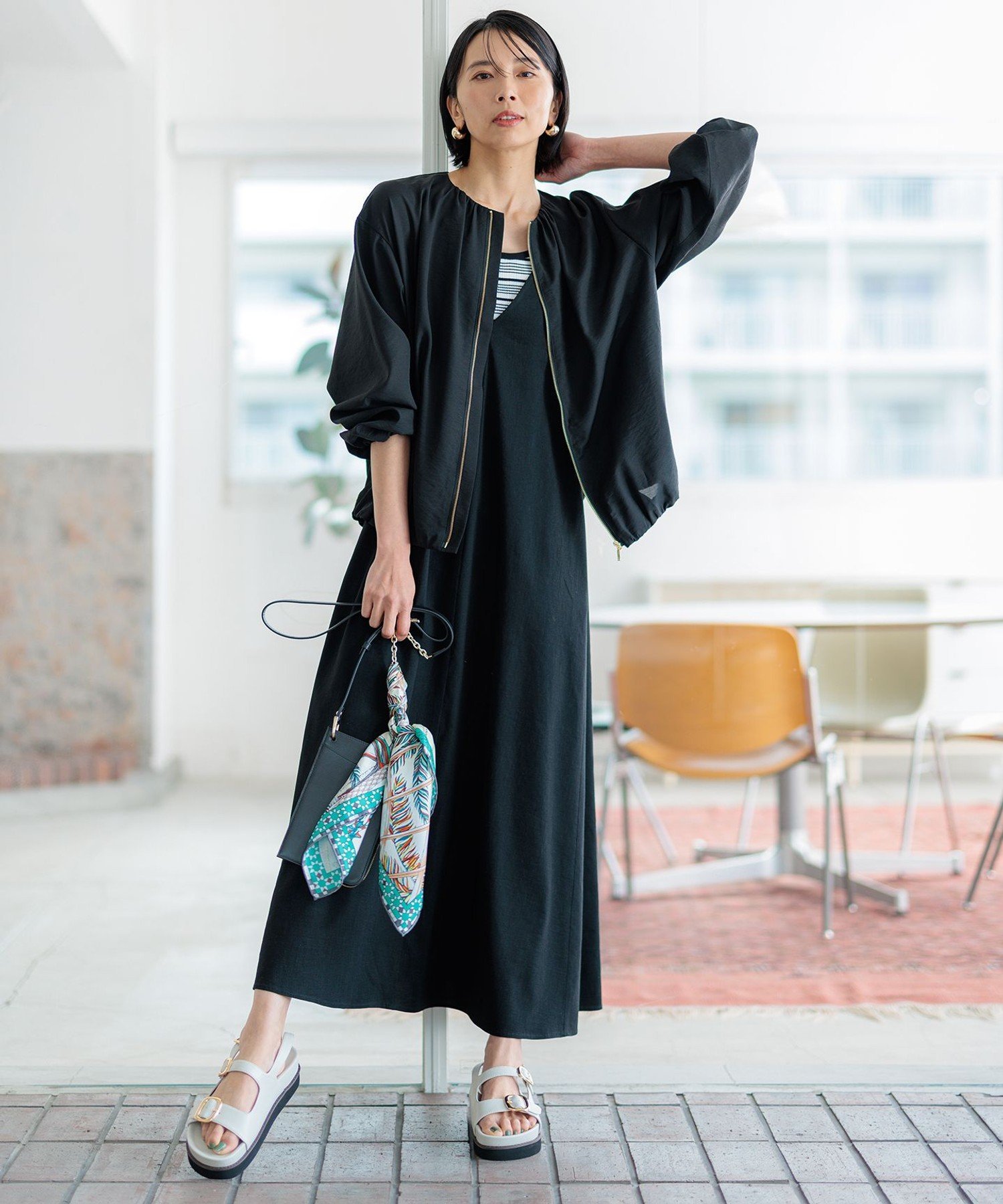 23区｜【洗える】リネンレーヨンストレッチ キャミソール ワンピース