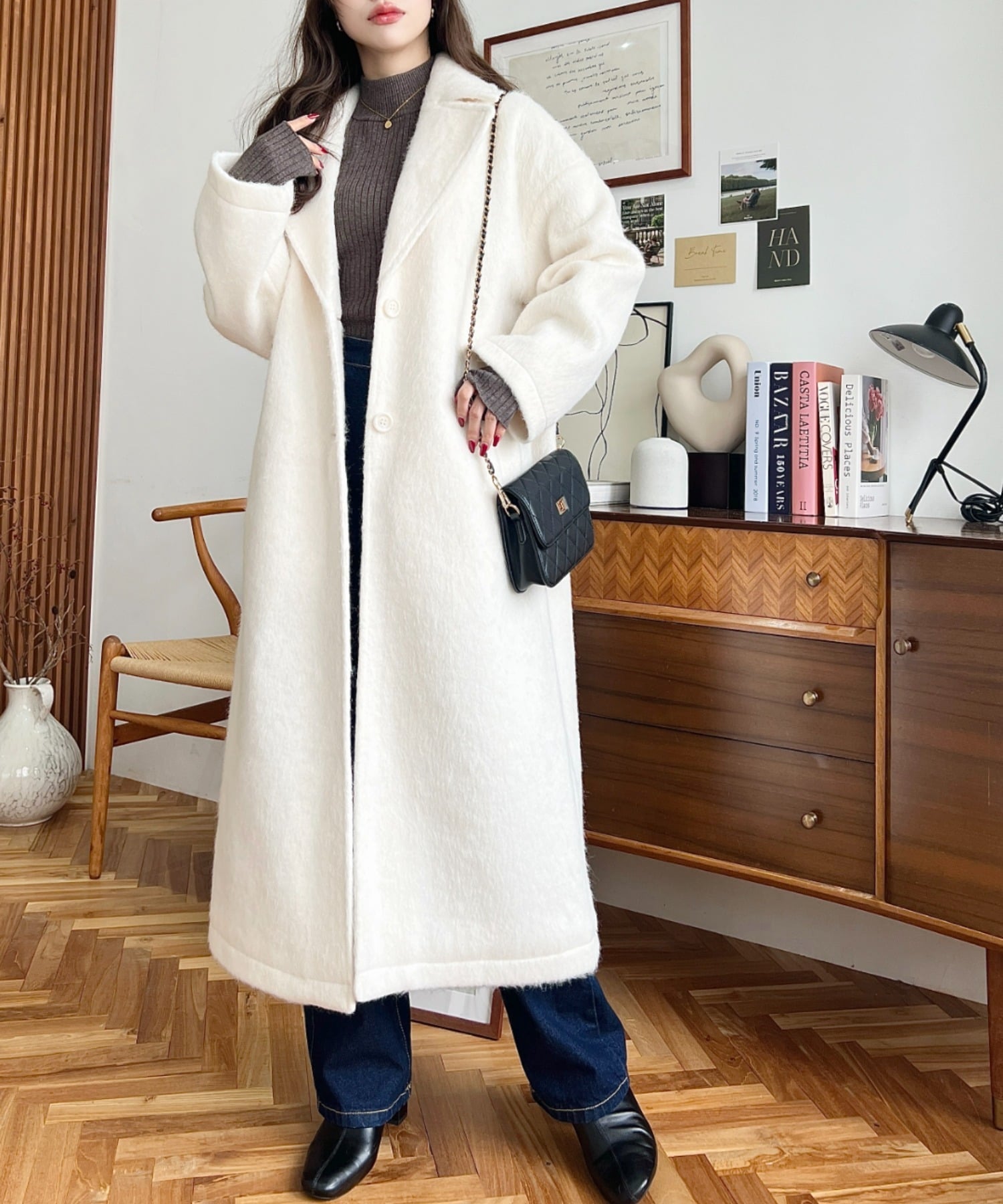 moment+｜ニットシャギーロングチェスターコート(シャギーコート