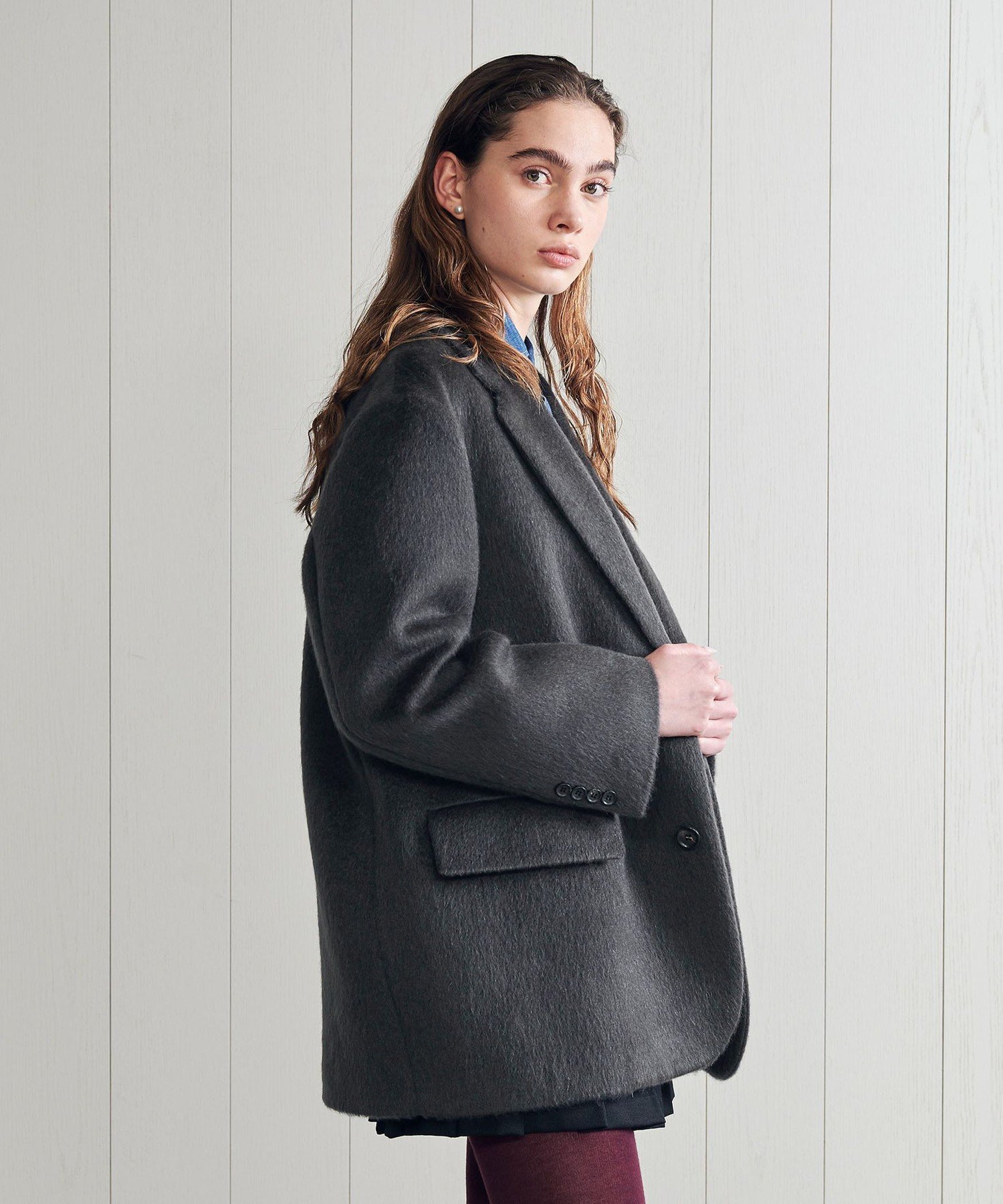 H BEAUTY & YOUTH モヘヤウールシャギービッグ　ジャケット　コート H＞モヘヤウールシャギー ビッグジャケット