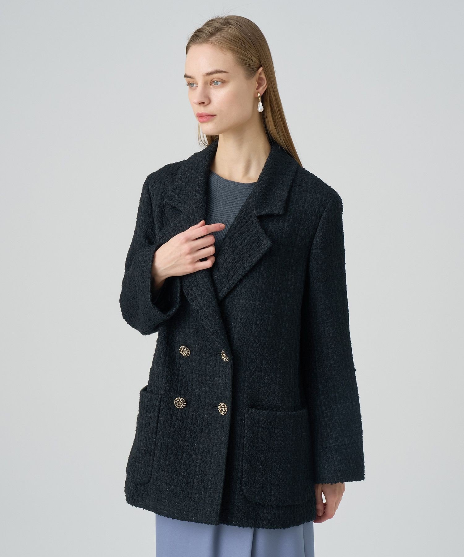 ANAYI｜ラメツイードテーラーダブルコート | Rakuten Fashion(楽天