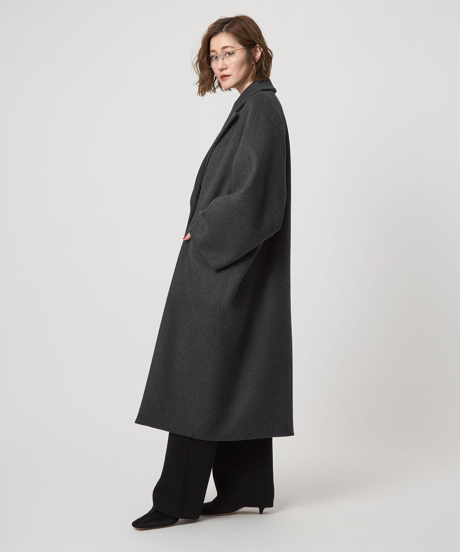 conte ウール100％ ダブルブレスト リバーロングコート GRAY 36 conte コート チェスターコート 「conte」ダブルブレスト リバーコート