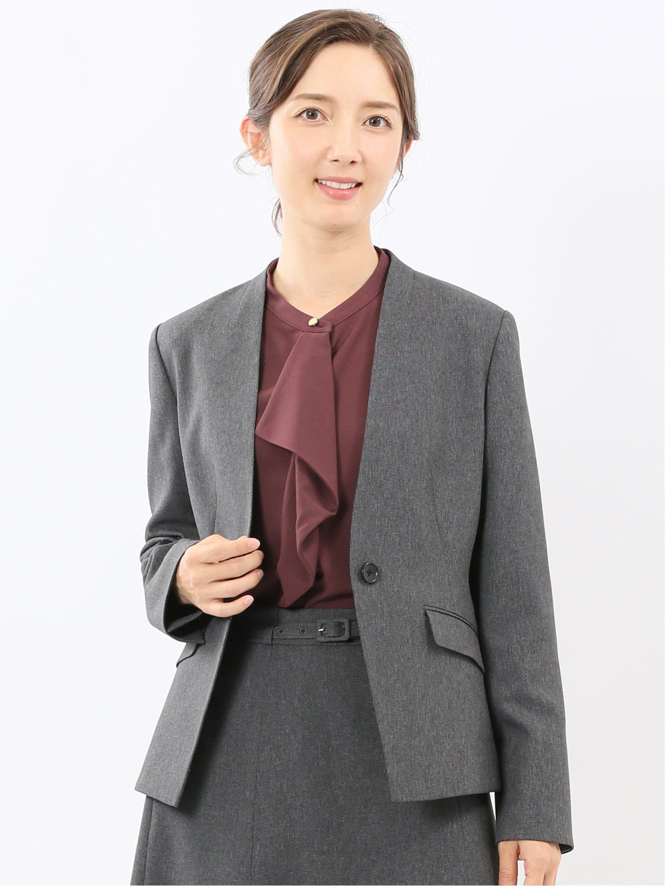 TAKA-Q｜ストレッチウォッシャブル ウール調 ノーカラージャケット