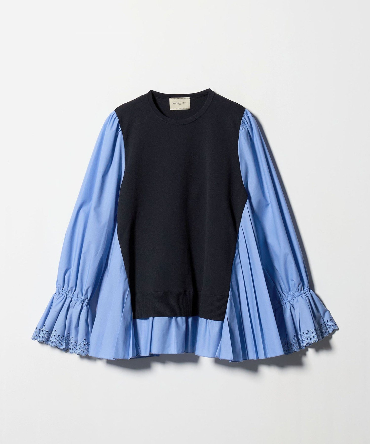 UNITED ARROWS｜プリーツ コンビ ニット ブラウス -ウォッシャブル