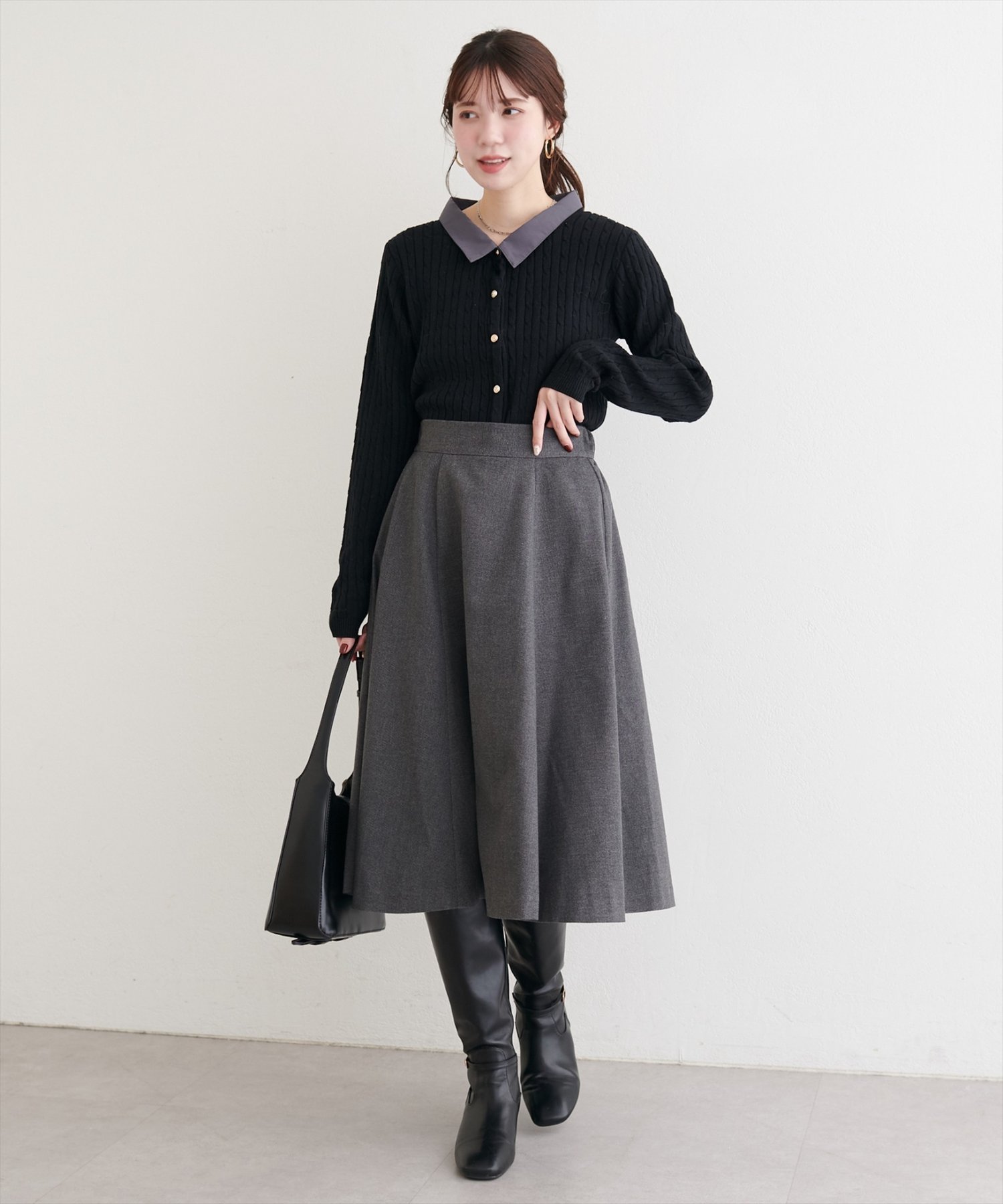 natural couture｜レイヤード風衿付きケーブルカーディガン | Rakuten