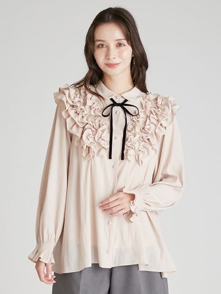 CELFORD｜【ウォッシャブル】フリルヨークシャツカラーブラウス