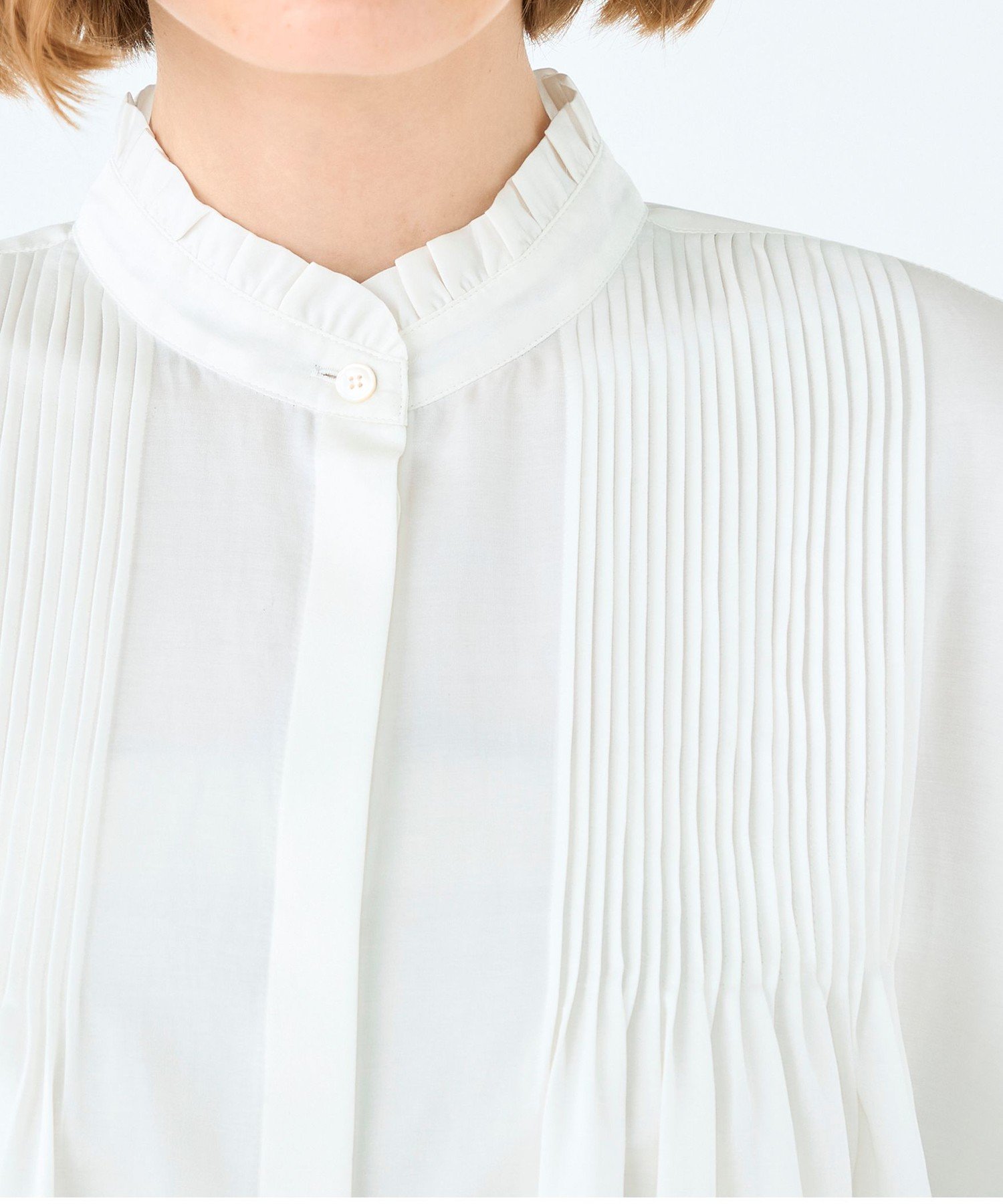 TOMORROWLAND｜コットンシルクサテン ピンタックフリルブラウス