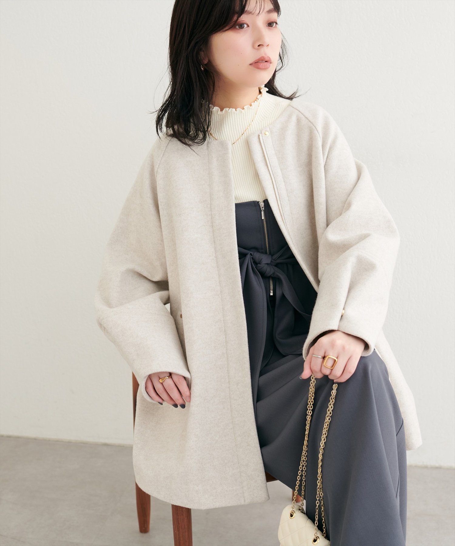 新品タグ付き ナチュラルクチュール☆〈osono〉２WAYノーカラーコート osono〉2WAYノーカラーコート | natural couture(ナチュラル