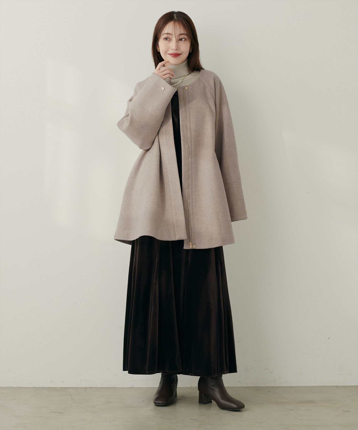 【natural couture】2WAY ノーカラーコート　モカ osono〉2WAYノーカラーコート | natural couture(ナチュラル