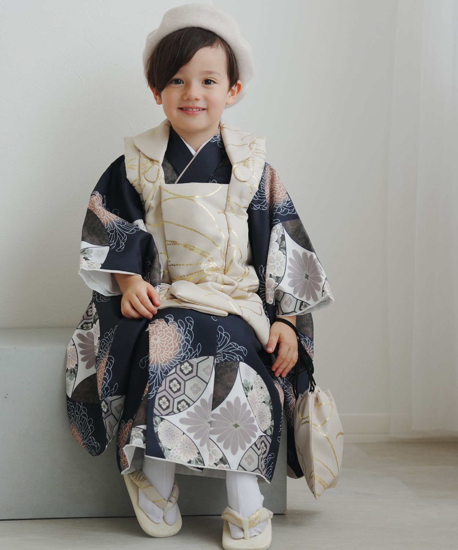 utatane｜ひよこ商店 七五三 着物 3歳 男の子 被布フルセット ベージュ