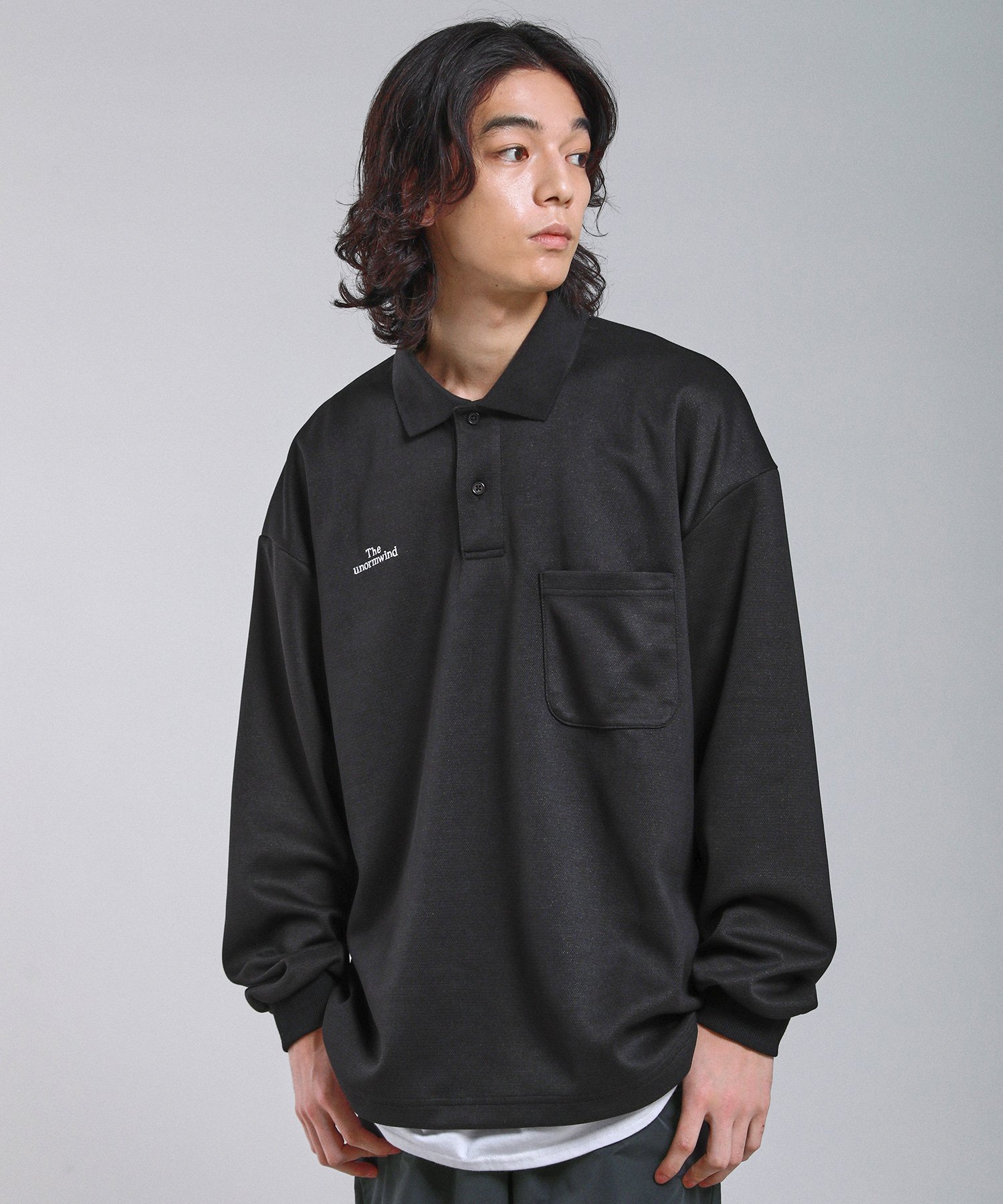 THE CASUAL｜胸ロゴ刺繍裾ドローコード鹿の子ポンチハーフボタン長袖