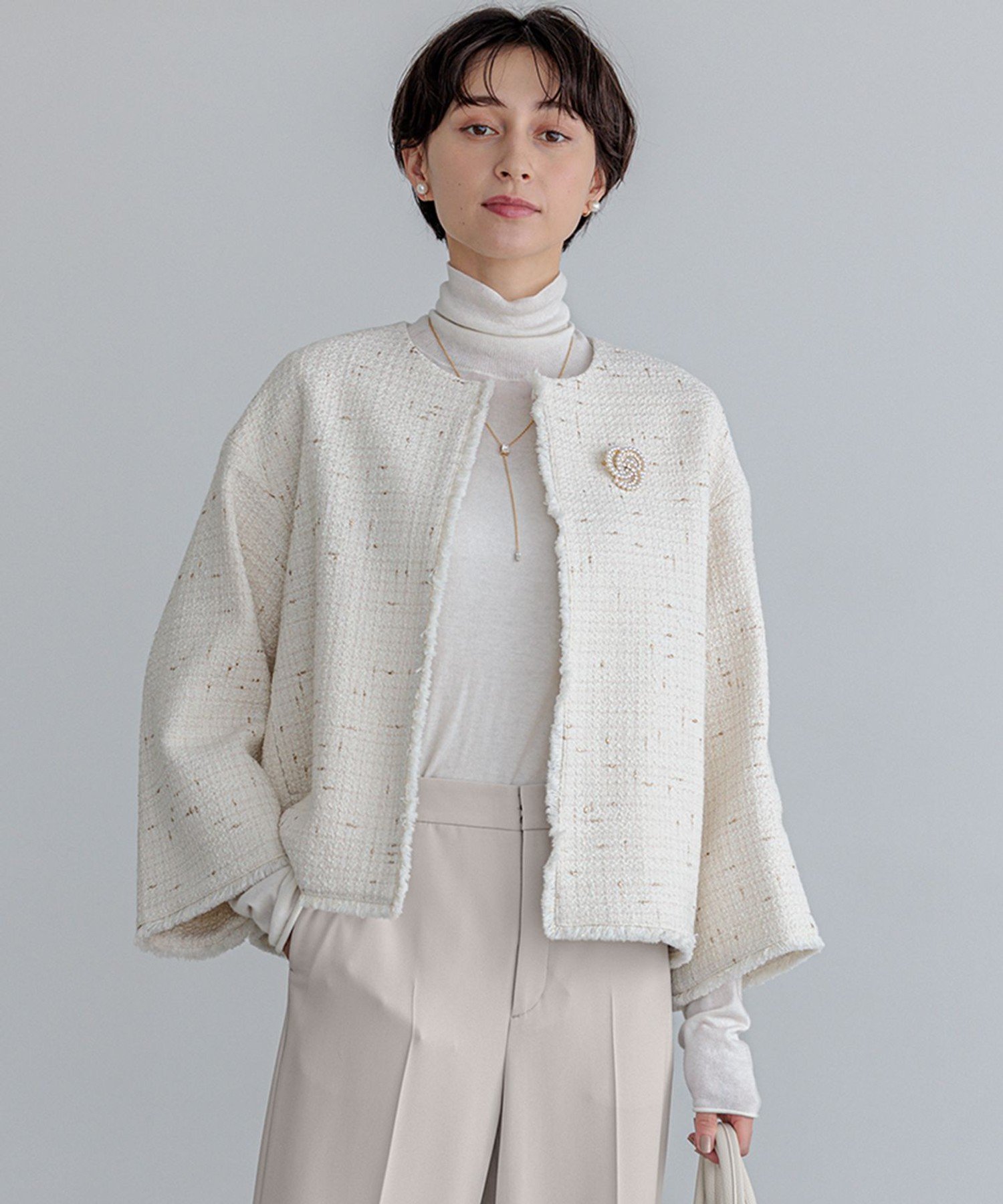 23区｜GIOLICA ノーカラー ツイード ジャケット | Rakuten Fashion