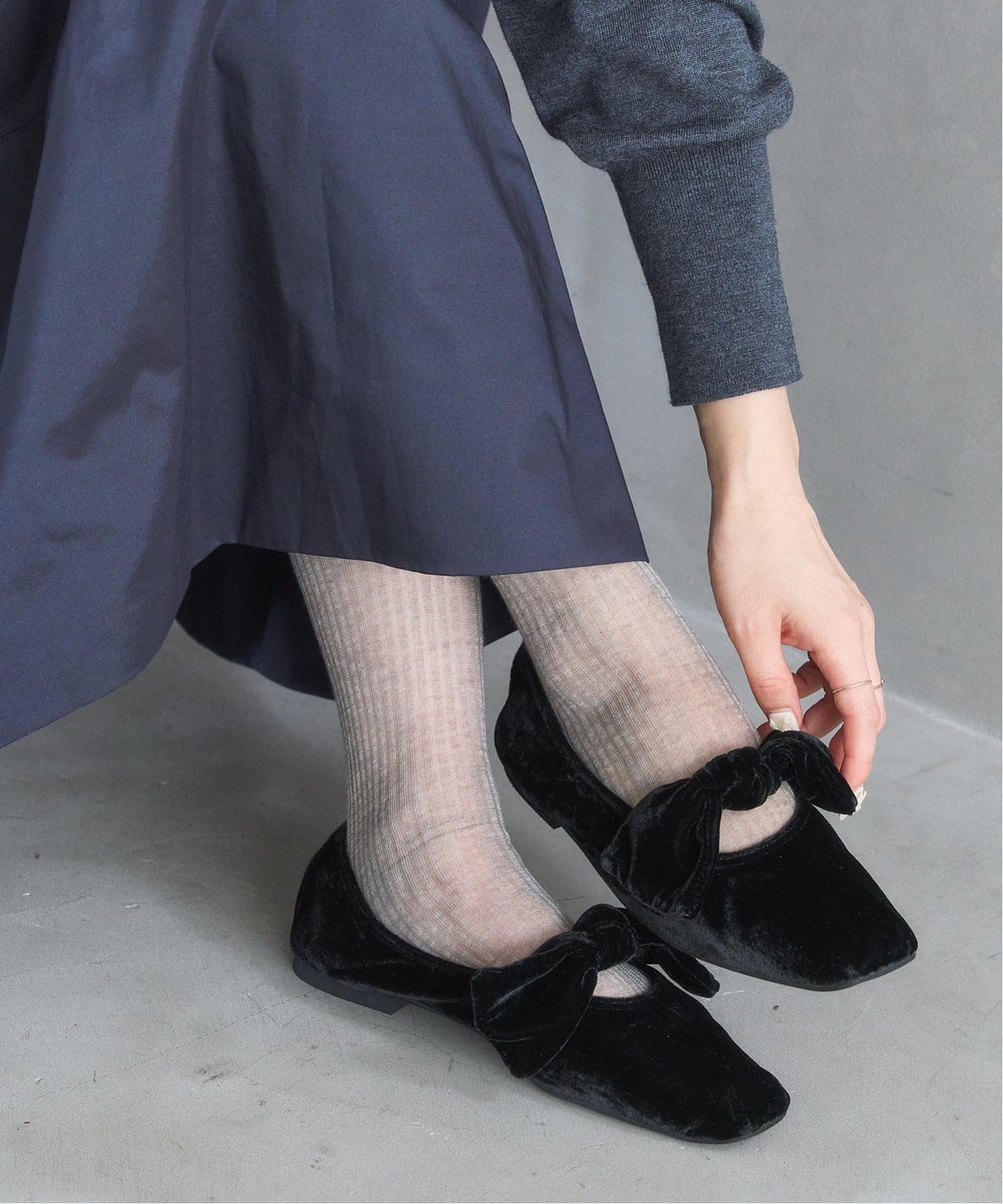 LE TALON｜《追加3》スクエアベルベットリボンフラット | Rakuten