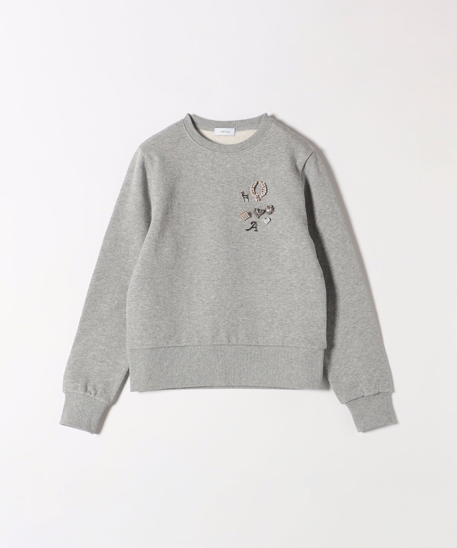 新品未使用　タグ付きビジュー クルーネックプルオーバー SHIPS SHIPS any トレーナー スウェット any:「手洗い可能」裏起毛 ビジュー