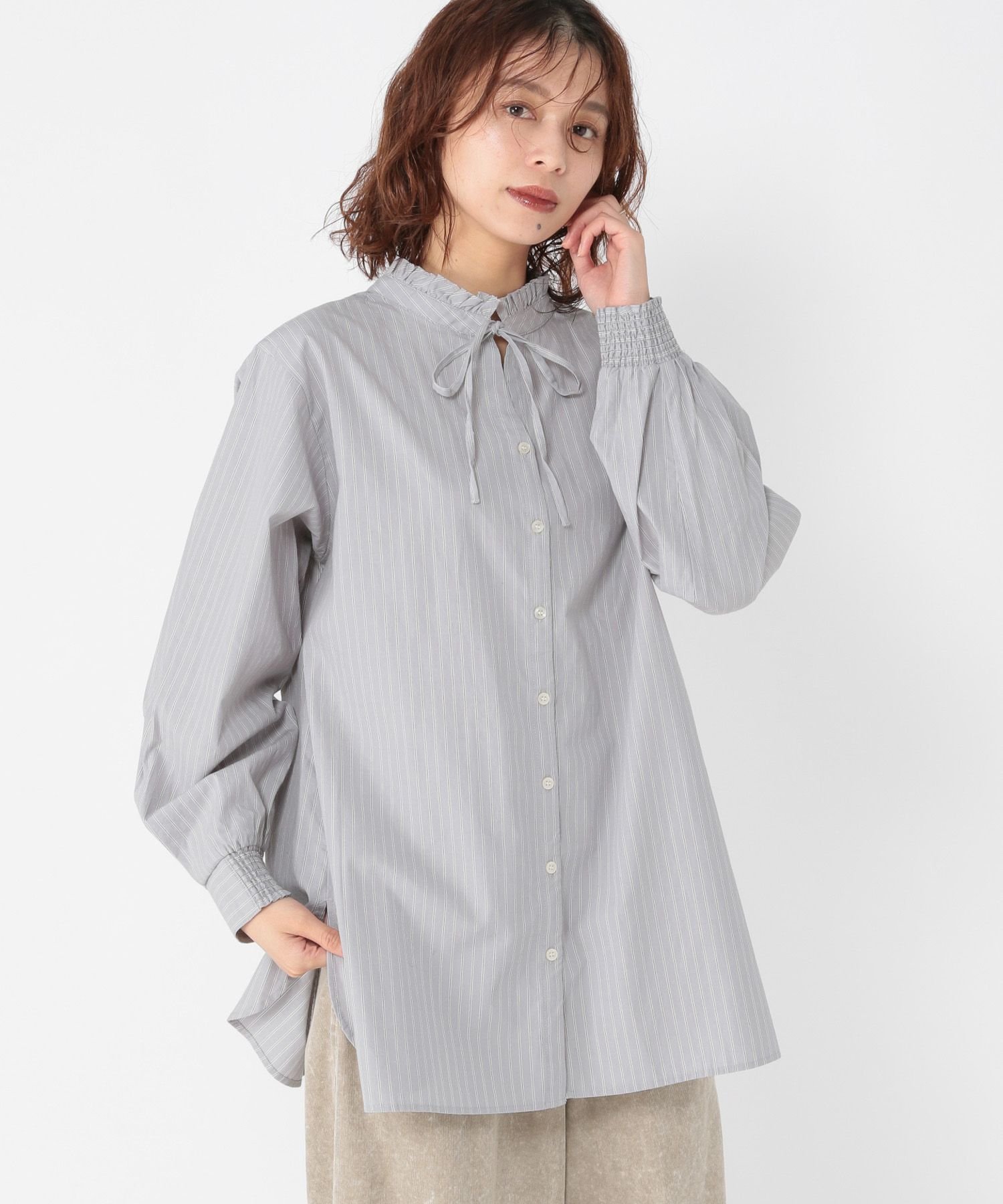 studio CLIP｜ダブルフロントポプリンストライプブラウス | Rakuten