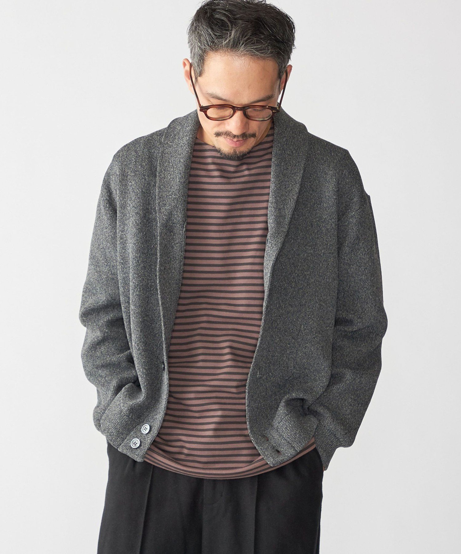 LARDINI ショールカラー ニットカーディガン LARDINI（ラルディーニ） 美品 ショールカラー ニット カーディガン