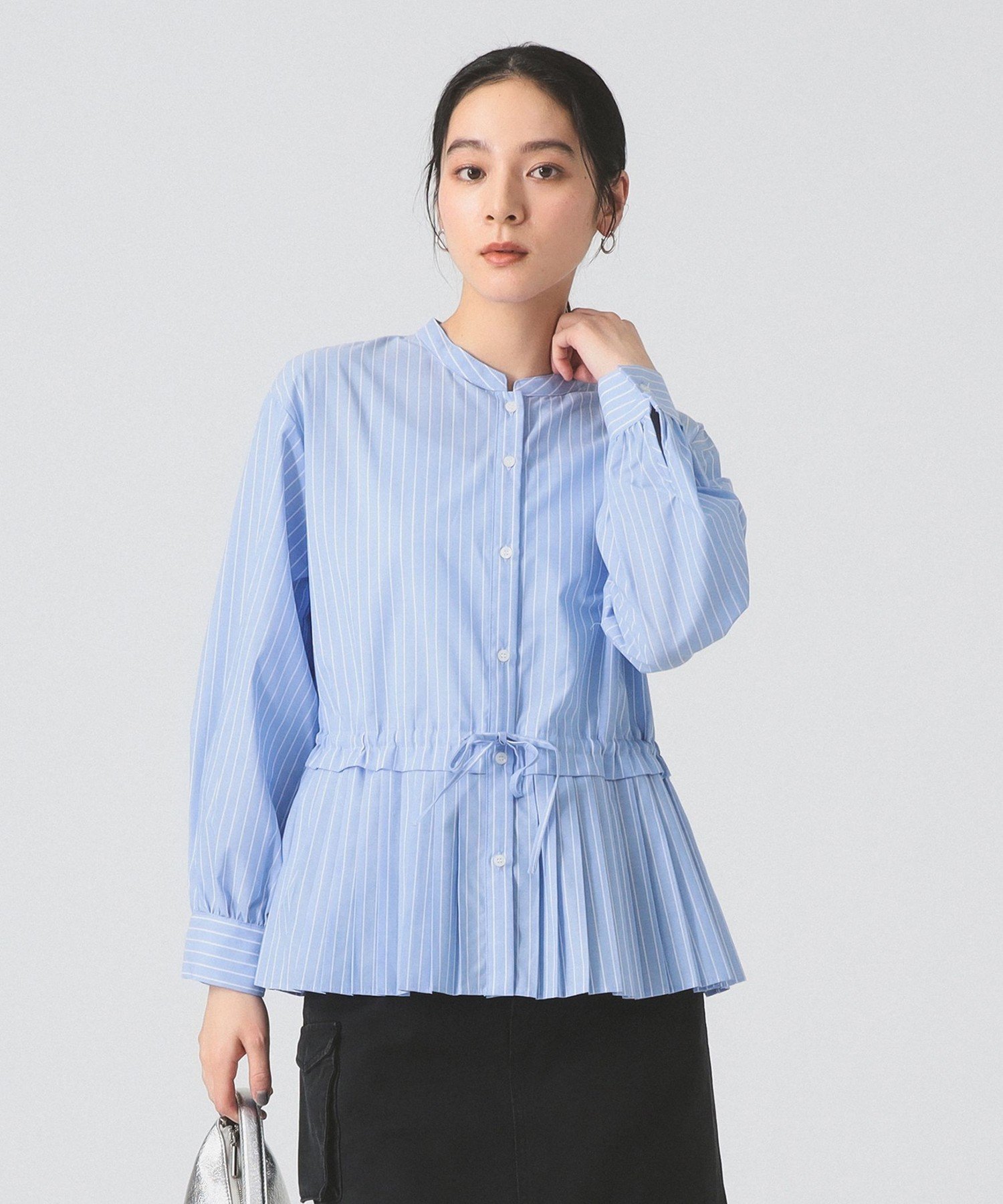 BEAMS WOMEN｜プリーツ キリカエ バンドカラー シャツ | Rakuten