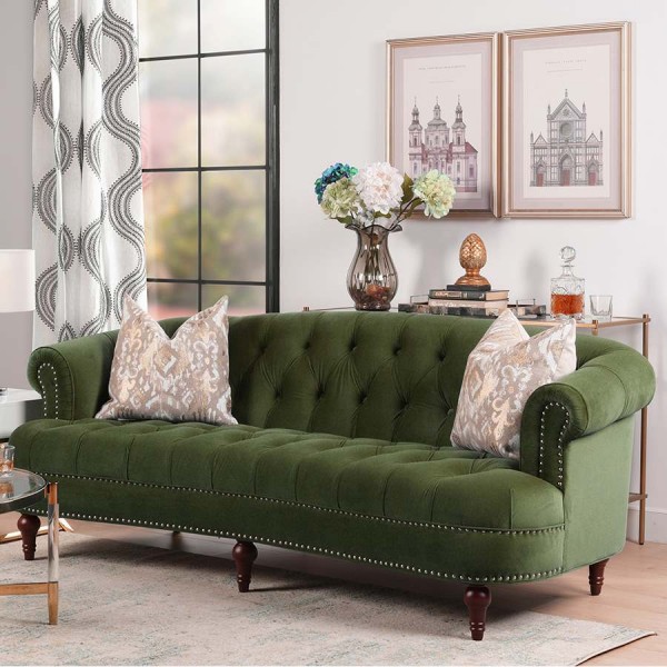 楽天市場】3人掛けソファ ベロア グリーン ジェニファーテイラー