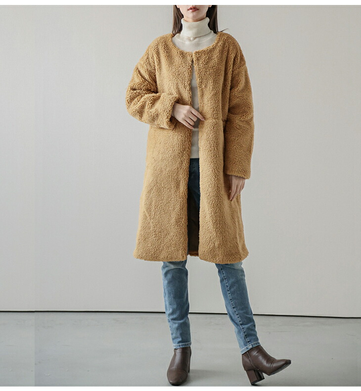 楽天市場】【60％OFFクーポン対象】ボアコート ノーカラー コート