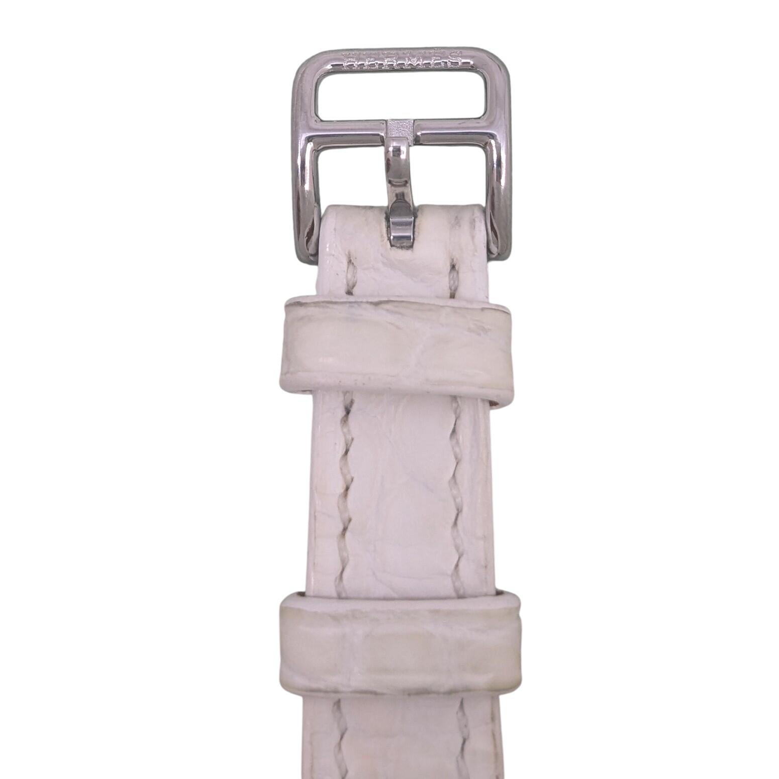 美品】エルメス Hウォッチ ミニ 11ダイヤ クロコベルト ホワイト