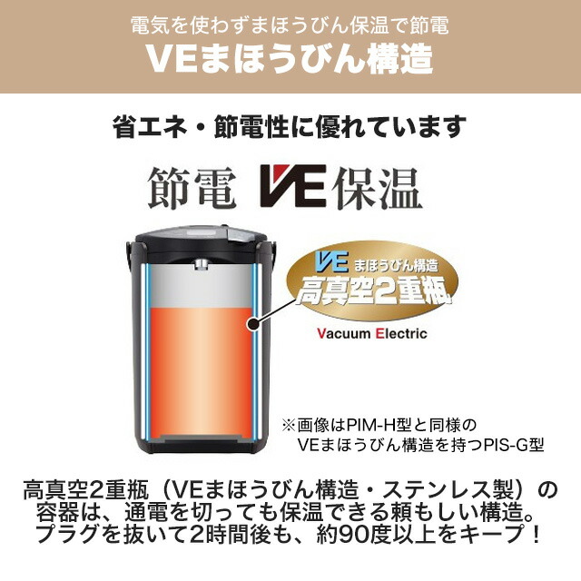 楽天市場】[PIM-H220-KE] 蒸気レスVE電気まほうびん とく子さん