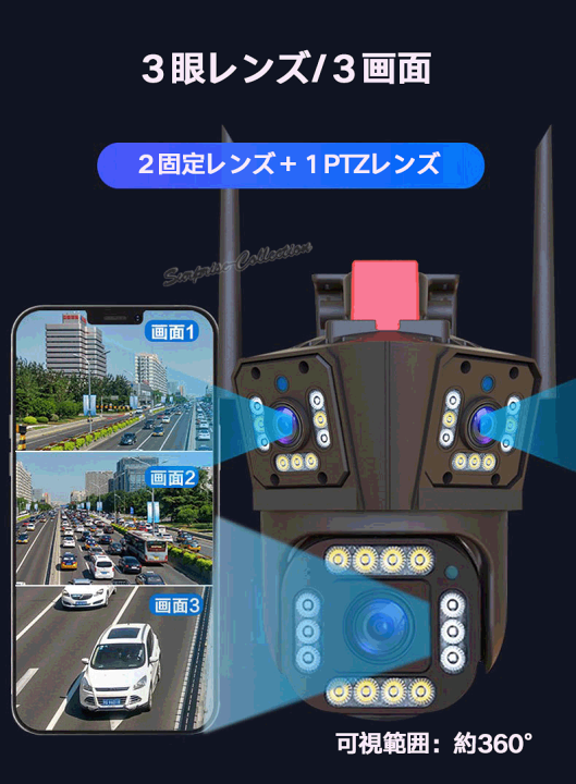 楽天市場】防犯カメラ 監視カメラ 屋外 1200万画素 3レンズ 常時録画