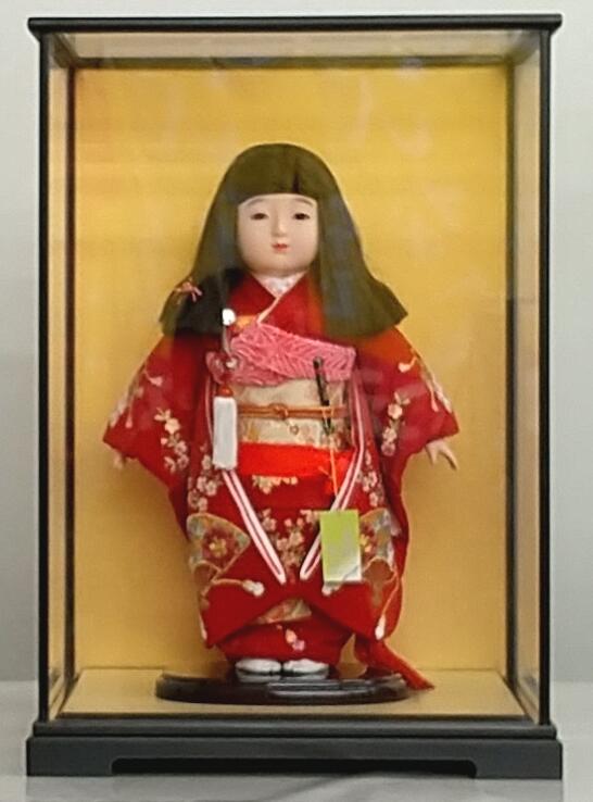 日本人形 赤色衣装 ガラスケース付き 人形用 ガラスケース 10号市松