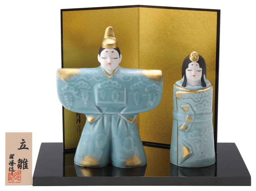 楽天市場】昭峰作 青磁器製 雛人形 青磁立雛親王飾り（小）金 青磁雛立