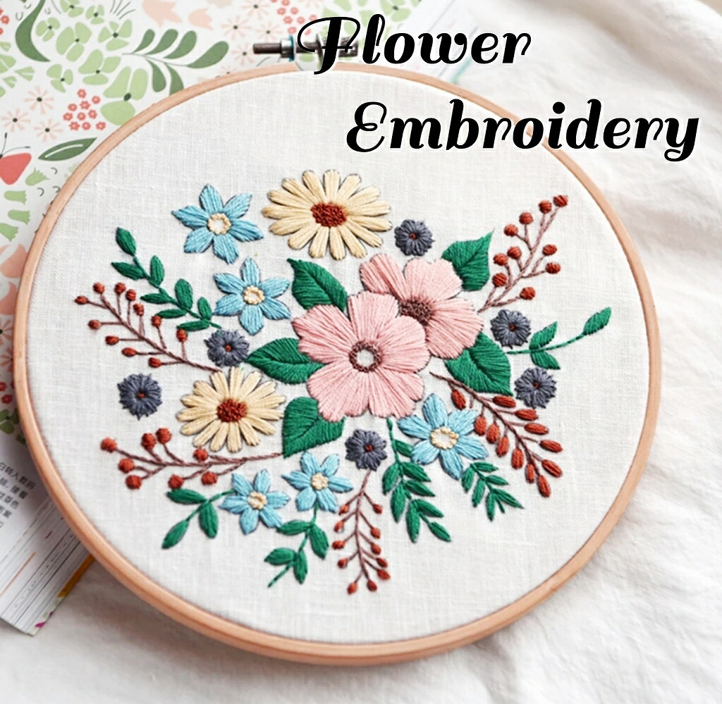 楽天市場】刺繍キット 可愛いブーケ pink 花 日本語説明書付き