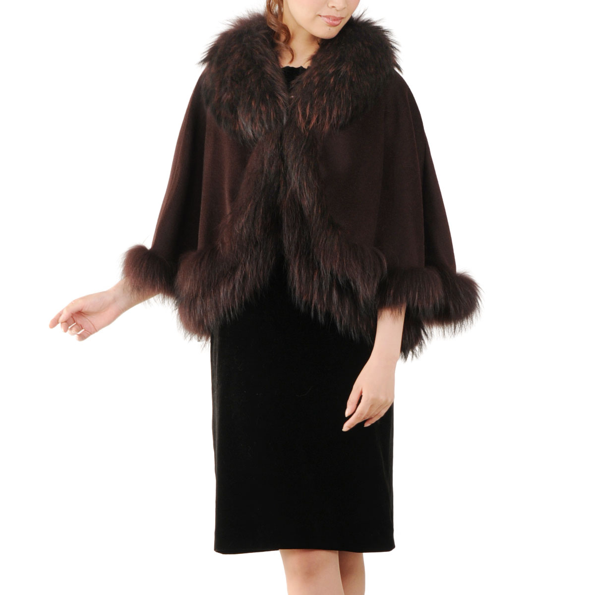 楽天市場】【10%offクーポン】カシミヤ ケープ ラクーン ファー