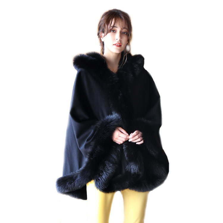 楽天市場】カシミヤ ケープ SAGA フォックス ファー トリミング フード