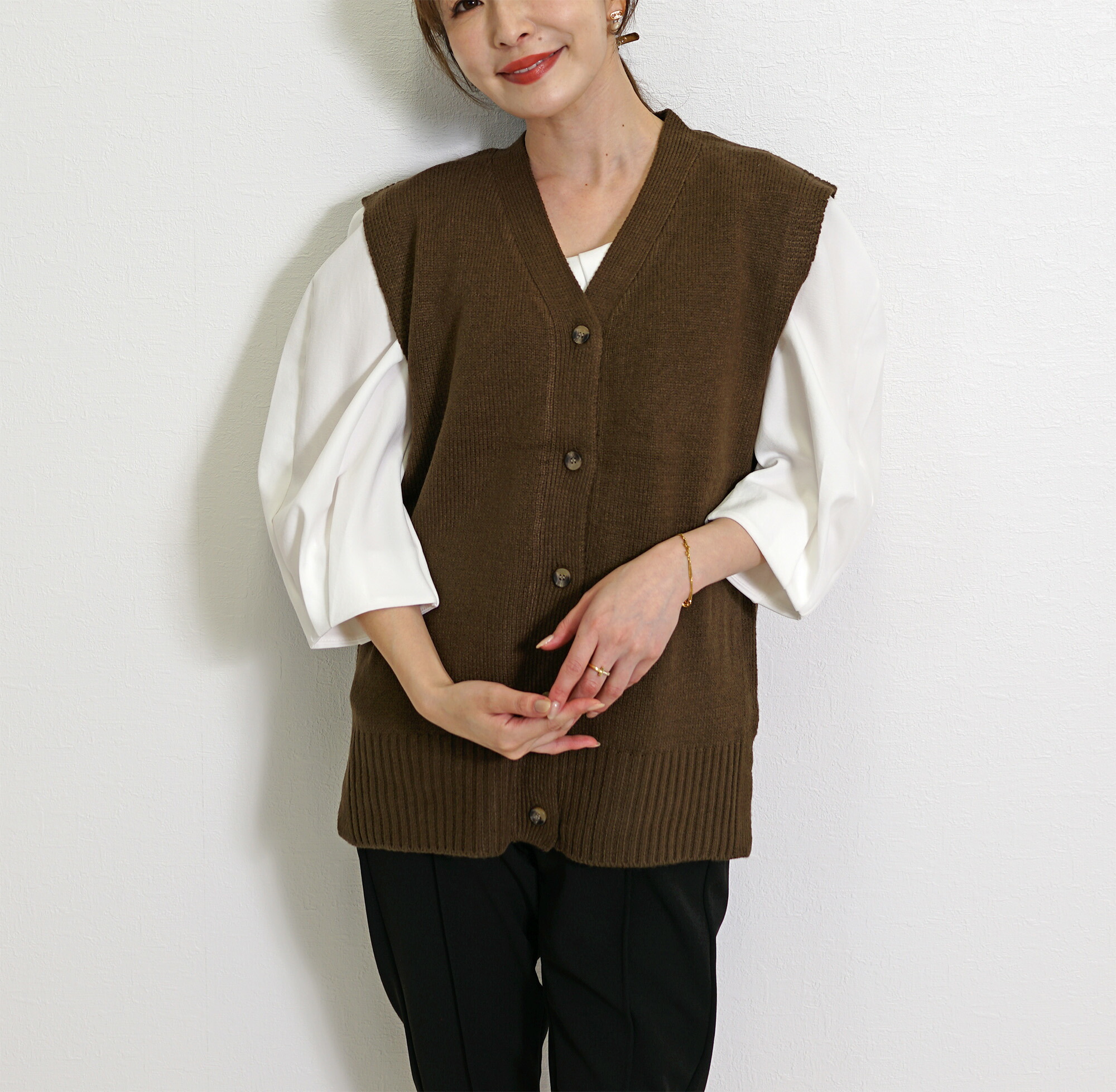 楽天市場】【完売！！】ニットベスト レディース 前開き vネック 釦