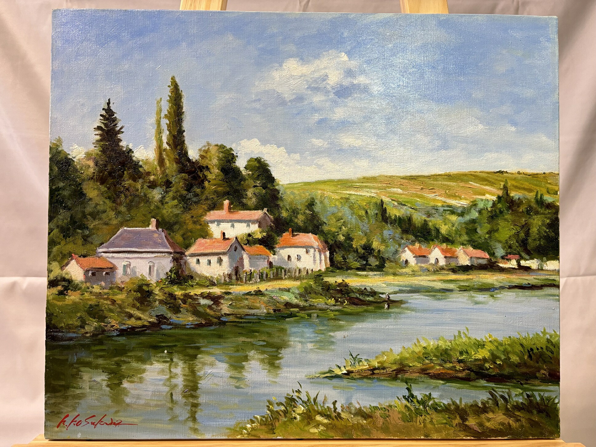 セーヌ川」日下部 寛 油彩画 日下部寛 セーヌ川 油彩画 4号 裏書あり