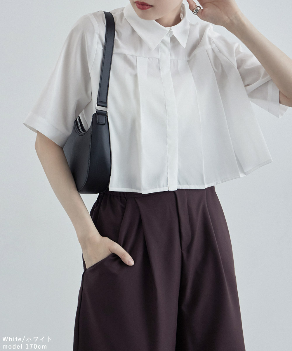 楽天市場】タックプリーツクロップドシャツ トップス 半袖 シャツ