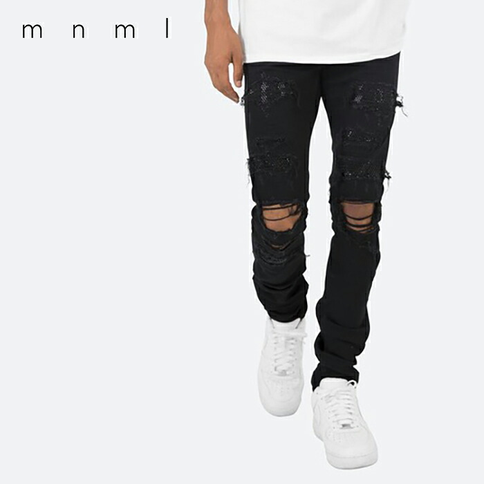 楽天市場】ミニマル デニムパンツ mnml X201 RHINESTONE SKINNY DENIM