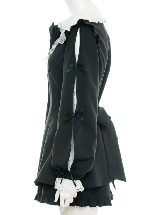 楽天市場】袖スリットレースフリルセットアップ8/30 12:00 ブラック再