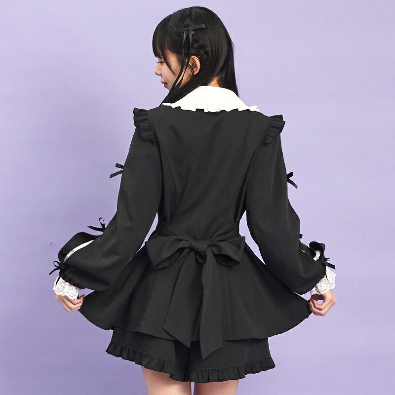 楽天市場】袖スリットレースフリルセットアップ8/30 12:00 ブラック再