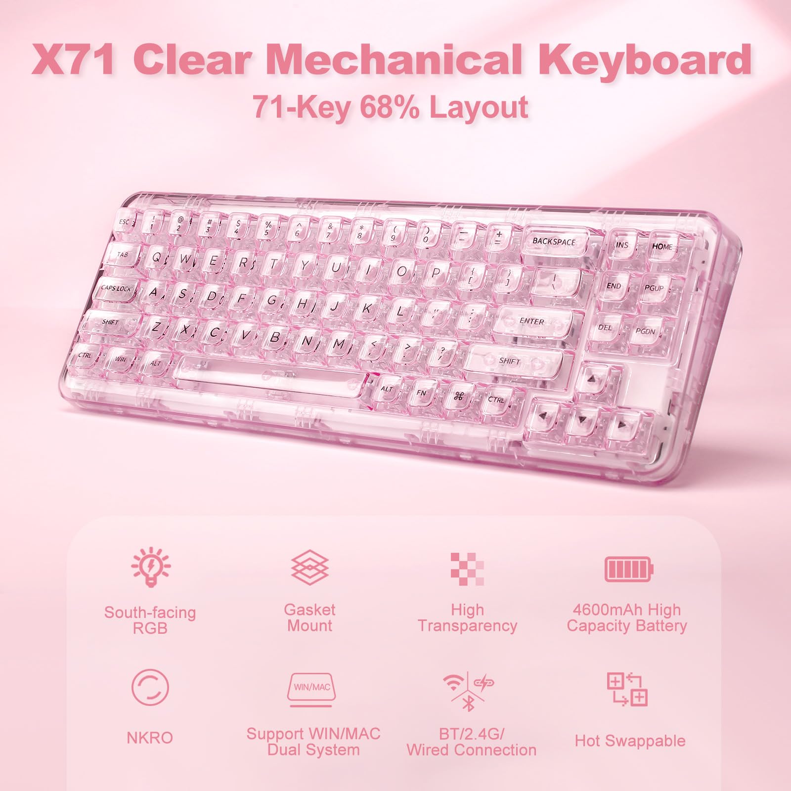 楽天市場】YUNZII X71 メカニカルゲーミングキーボード 透明キー