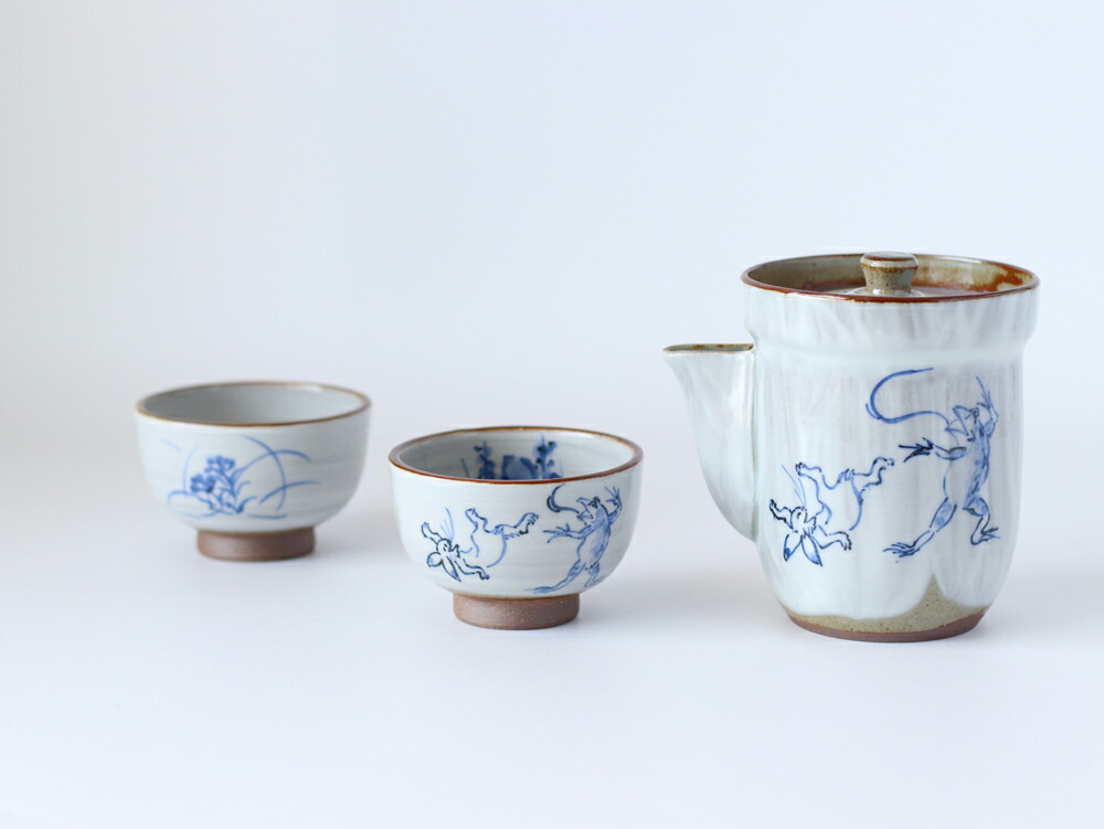 京焼 手描白刷毛椿画酒器揃 京焼 手描白刷毛椿画 酒器揃 京焼 手描白